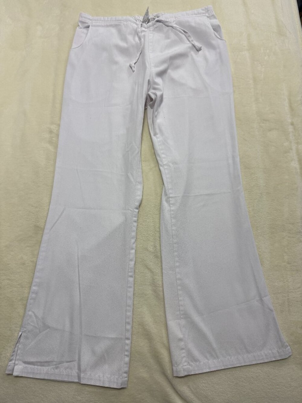 Dickies White Scrub Pants Women's SP Petite Elastic Waist Drawstring Straight Le